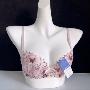 Sold Out! US-34C, 36B/JP-D80  Japanese Vintage Style Floral Embroidery Bra Pink